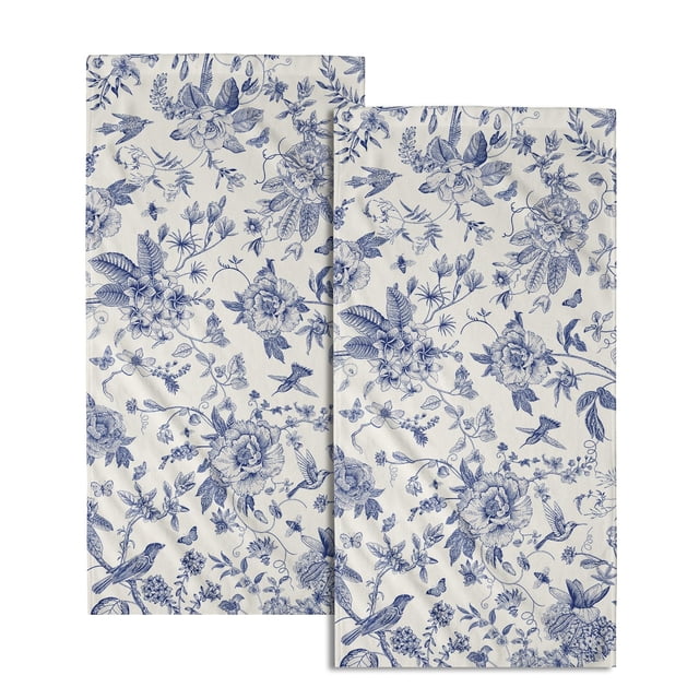 Toalla de mano Giwawa Chinoiserie Flowers Blue Leaves, juego de 2