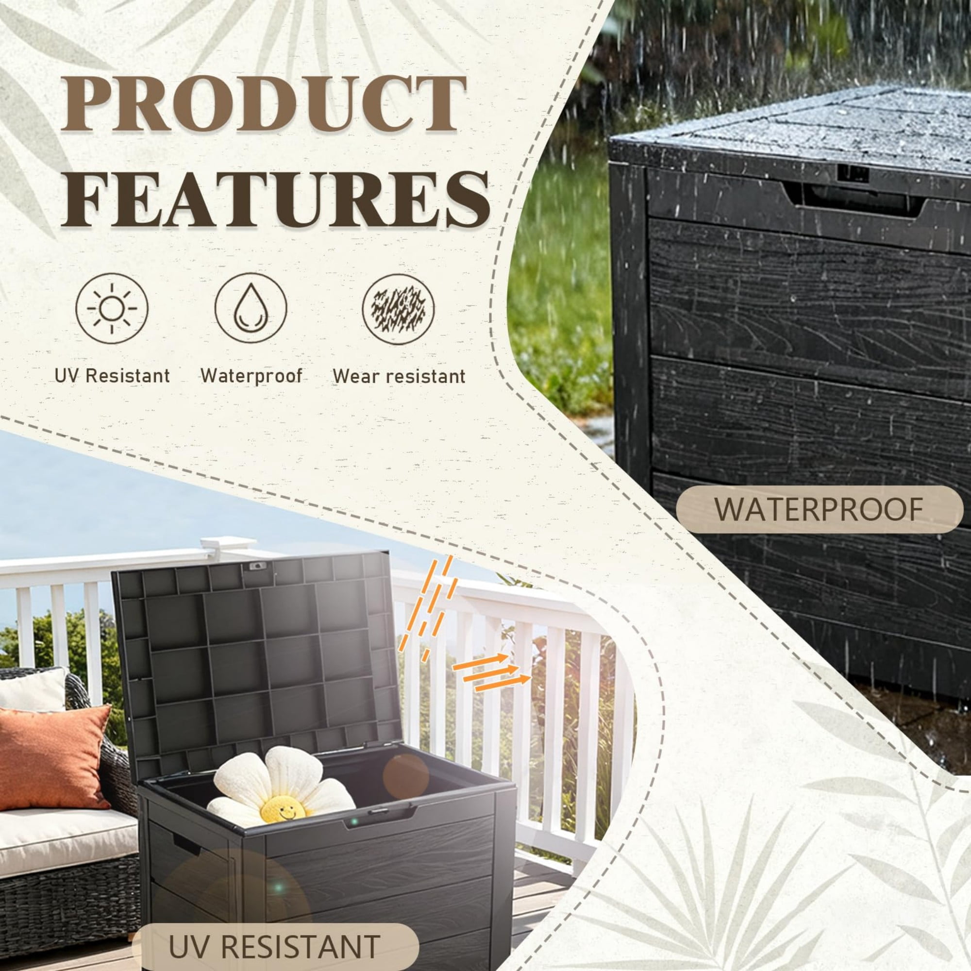 35 Gallon Outdoor Storage Box Waterproof, Resin Deck Box with Lockable Lid, Patio Storage Bench for Cushions, Package Delivery, Garden Tools, UV Resistant, Black