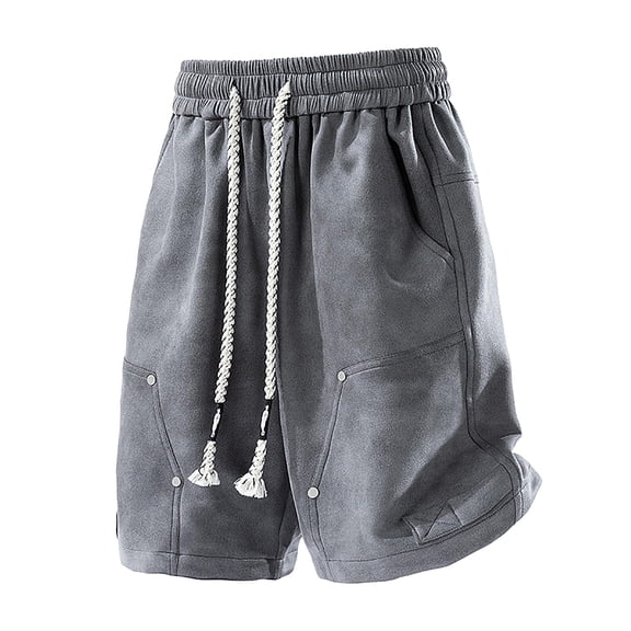 Xdegoge Baggy Casual Shorts for Men Vintage Elastic Waist with Heavy Drawstring Loose Fit Sweatshorts Streetwear Lounge Summer Athletic Shorts with Deep Pockets