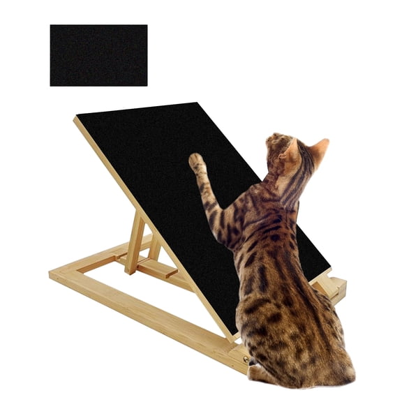 kathson Tilted Cat Nail File Scratcher with Ramp Vertical Cats Claw Scratching Boards with Replaceable Sandpaper 3 Adjustable Height Wooden Kitten Scratch Manicure for Kittens