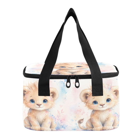 6L Insulated Lunch Bag Square Handheld Cooler Tote Sweet Baby Lion Pattern Reusable Thermal Bag with Polyester & Aluminum Lining for Work Picnic Travel