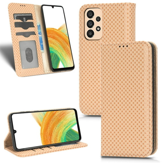 Luxury PU Leather Wallet For Galaxy A33 5G, Folio Premium Leather Phone Case with Kickstand Card Holder Magnetic Flip Shockproof Protective Cover for For Samsung Galaxy A33 5G, Beige