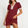 thumbnail image 4 of Oksale Boho Dresses for Women Vacation 2026 Elegant Puff Sleeve Mini Summer Dresses Floral V Neck Beach Dress for Travel Wine L, 4 of 10