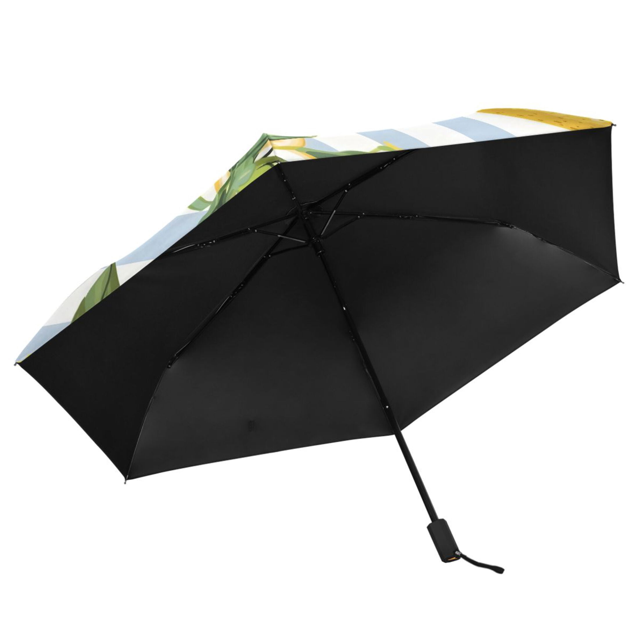 Lemon Slice and Leaves Compact Sun Umbrella Windproof Travel Umbrellas for Rain Strong Portable UV Protection