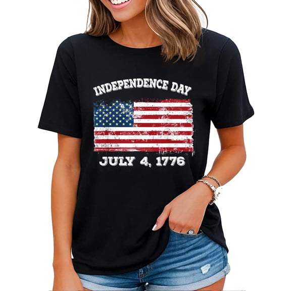 Independence Day July 4 1776 Fourth of July American Flag T-Shirt Black Small