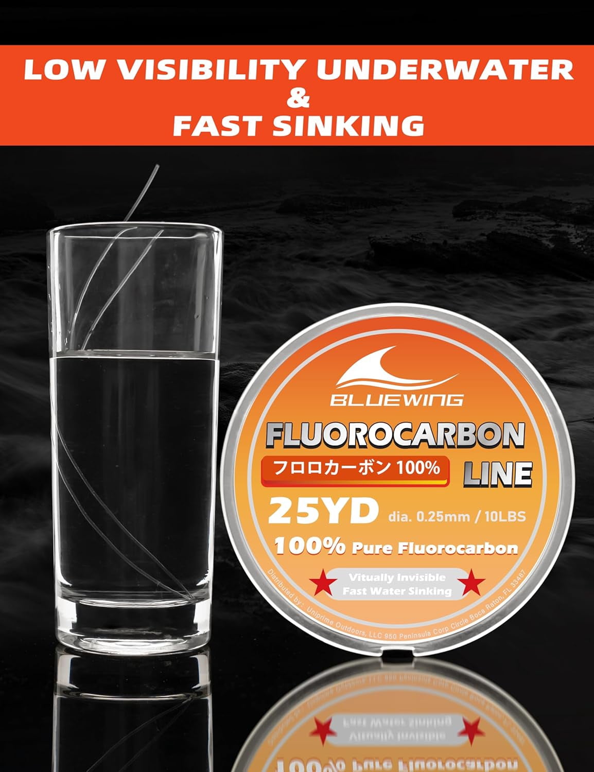 BLUEWING 100% Pure Fluorocarbon Fishing Line 50yd 60lb Fishing Fluorocarbon Leader Line Clear Thin Diameter Fishing String for Freshwater and Saltwater Fishing