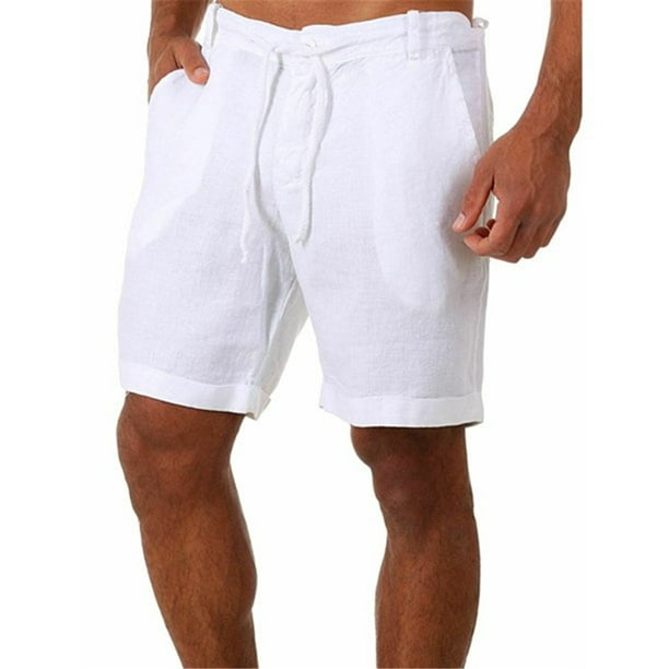 Men's Linen Casual Fit Inseam Elastic Waist Shorts With Drawstring ...