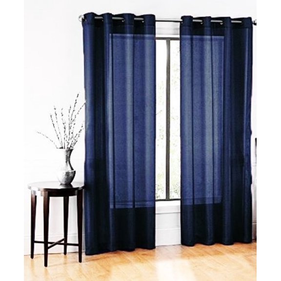 Gorgeous Home Linen 2 Panel Solid Navy-Blue Design Voile Sheer Window Curtain 8 Grommets 55" W X 63" L
