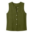 thumbnail image 4 of cocolona Summer Linen Tank Tops for Women Crew Neck Sleeveless Button Shirts Trendy Casual Solid Color Blouses, 4 of 5
