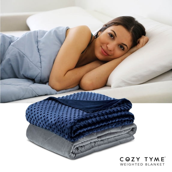 Cozy Tyme Bisa Weighted Blanket - 15 Pound Dot Velvet Cover 48"x 72" Navy