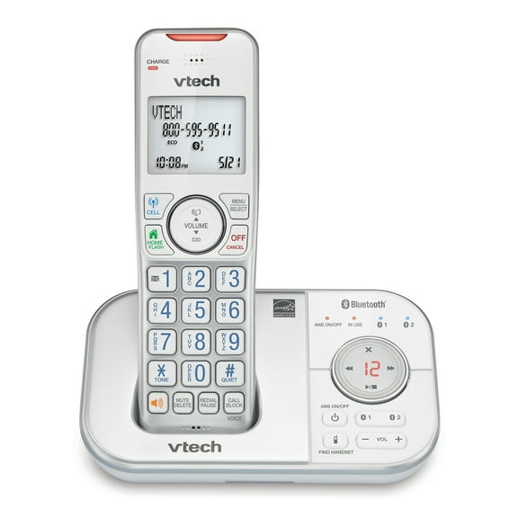 VTech Bluetooth DECT 6.0 Cordless Phone with Connect to Cell and Answering System (1 Handset, Silver), VT VS112-17