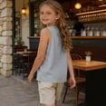 thumbnail image 6 of HAiming Girls Tank Tops Cotton Linen Sleeveless Plain Tee Comfy Loose Casual Round Neck T Shirts Vacation Going out Kids Tops, 6 of 8