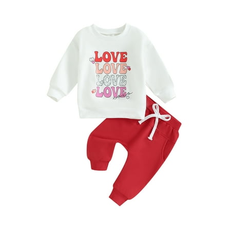 

Canis Baby 2 Piece Outfit: Valentine s Day Sweatshirt and Pants with Letter Print