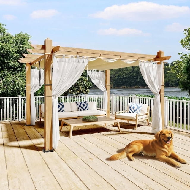Chic 10x10 beige pergola con retractable canopy & side mesh-aluminum frame para outdoor backyard garden