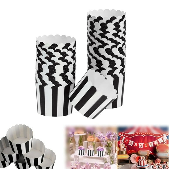 Striped Muffin Liners,QZS Disposable Baking Paper Cups for Home,100 Pack Small Candy Cups,Cupcake Making Supplies for Home,Black and White Stripes