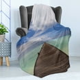 thumbnail image 4 of Dock Soft Flannel Fleece Blanket, Wooden Jetty Leading over the Turquoise Ocean Sea to Horizon Peaceful Paradise, Cozy Plush for Indoor and Outdoor Use, 50" x 60", Violet Blue Umber, by Ambesonne, 4 of 5