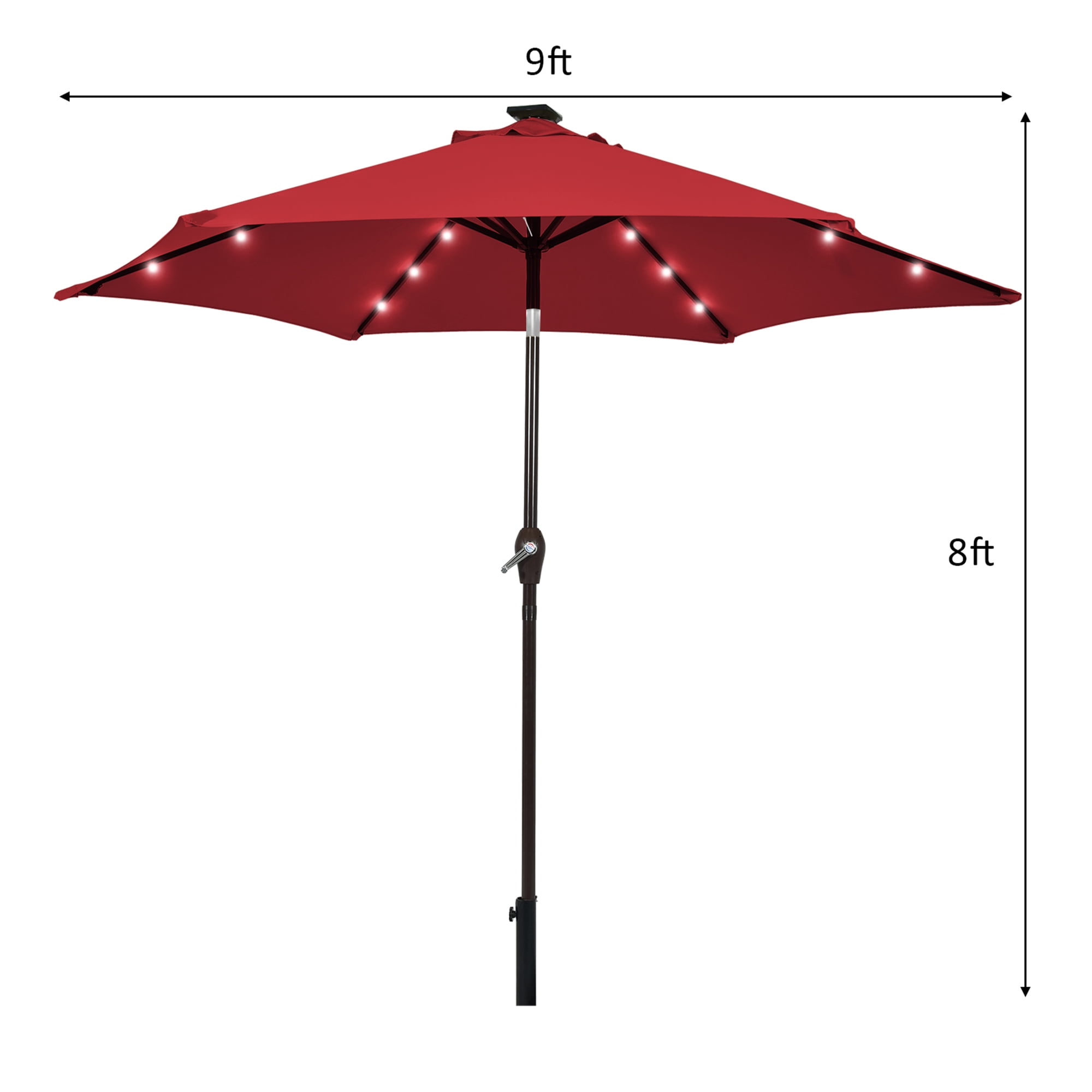 Gymax 9 ft Patio Table Market Umbrella Yard Outdoor w/ Solar LED Lights Burgundy