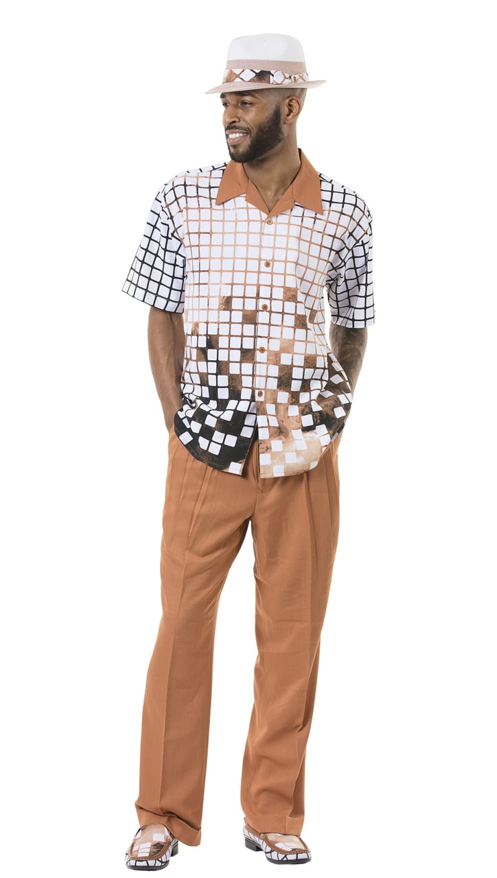 Montique Cognac Men's Designer 2 Piece Walking Suit Short Sleeve Shirt Set  1914 - Walmart.com