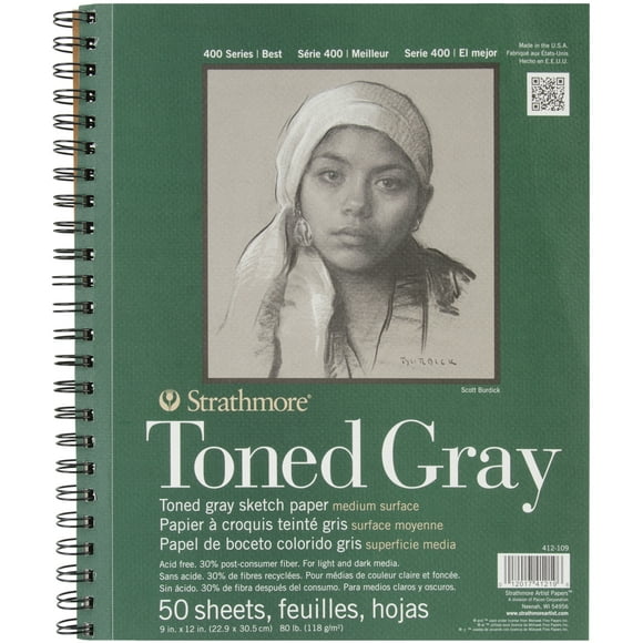 Strathmore Toned Sketch Spiral Paper Pad 9"x12"-Gray 50 Sheets