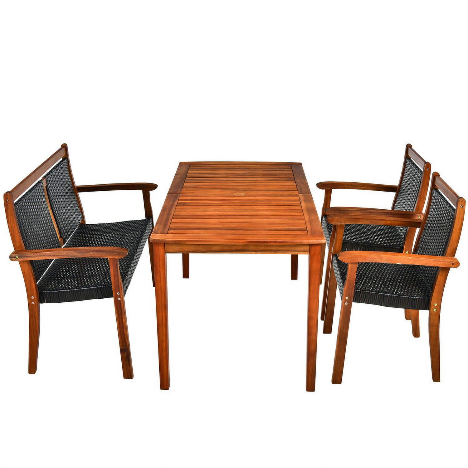 Aimee Lii 4 Pieces Acacia Wood Patio Rattan Dining Furniture Set, Outdoor Patio Furniture Aimee Lii 4 Pieces Acacia Wood Patio Rattan Dining Furniture Set, Outdoor Patio Furniture