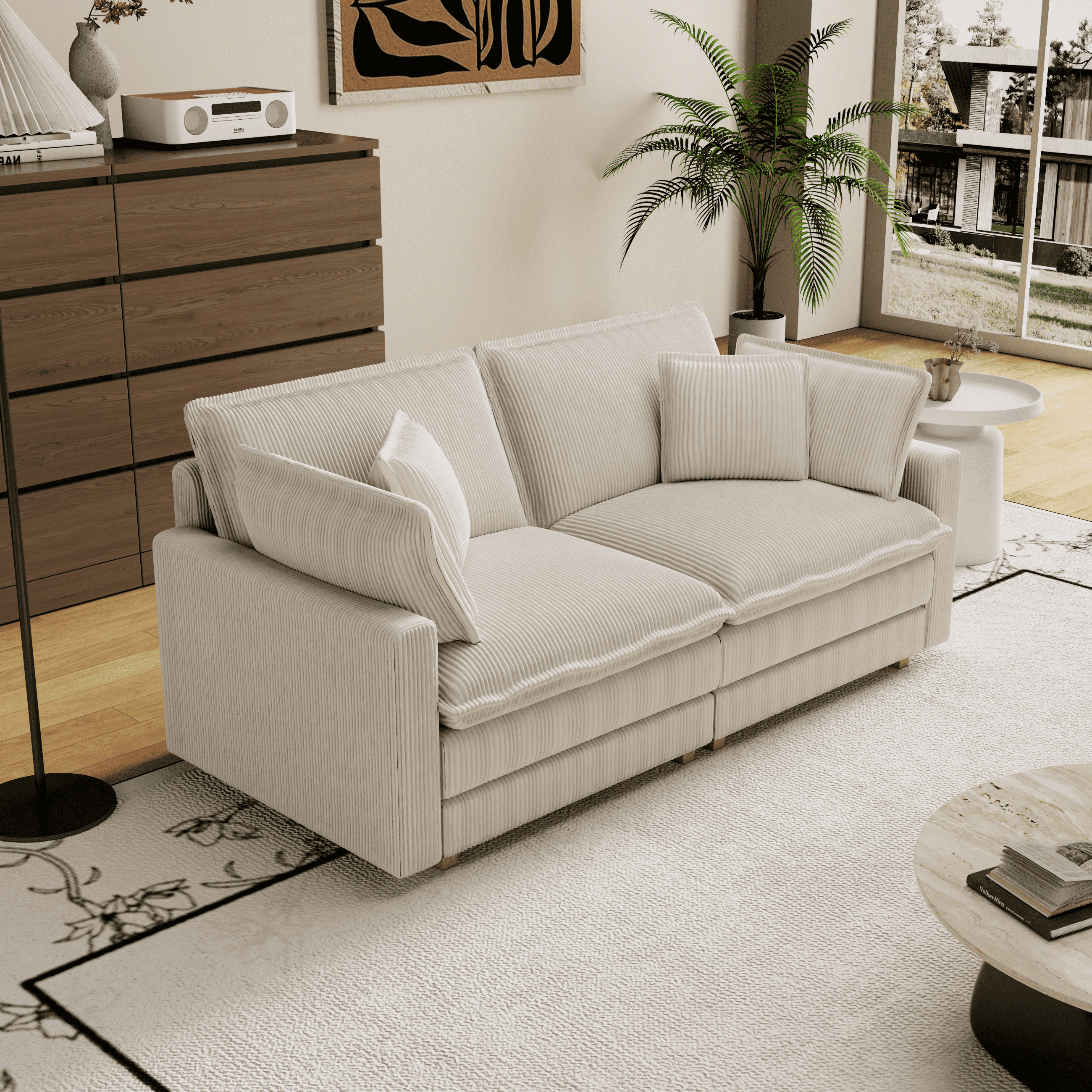 MAYEERTY Modular L-Shaped Deep Seat Sectional Sofa with 4 Pillows for Living Room (Beige)