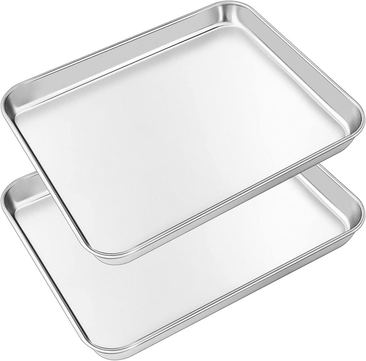 Vesteel Toaster Oven Pan Set of 2, 12.5 x 9.7 x 1 inch Stainless Steel Cookie Baking Pan Oven Tray, Corrugated Bottom & Dishwasher Safe - Rectangular