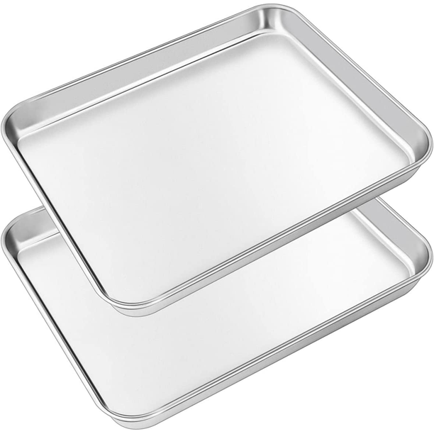 Toaster Oven Pans Set of 2,Stainless Steel Toaster Oven Tray Rectangle Size 12 x 10 x 1 inch