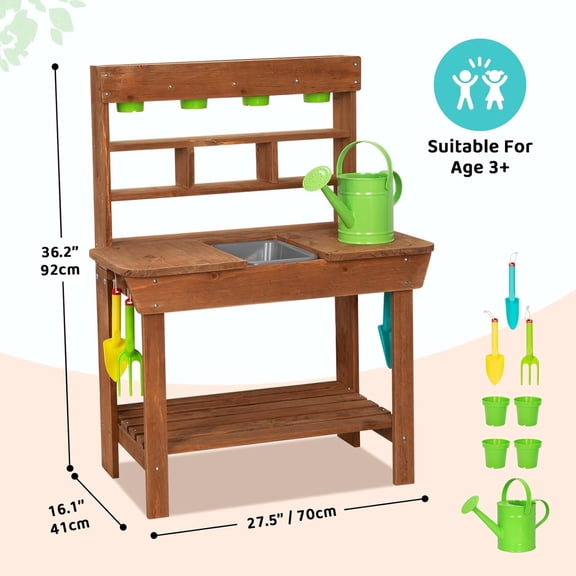 Potting Bench with Removable Sink, Potting Benches for Outside, Mud Kitchen for Kids Outdoor with Gardening Tools