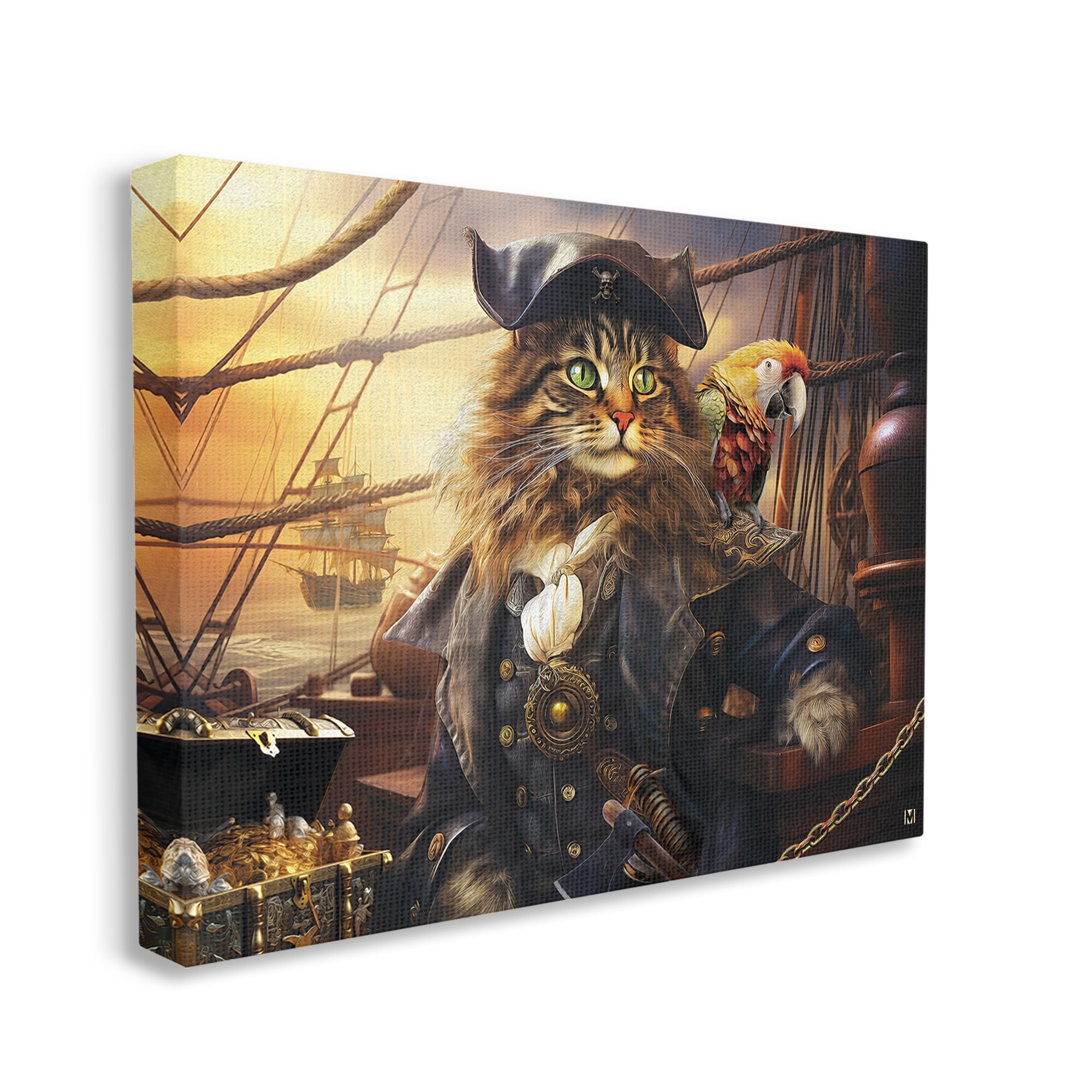 Stupell Industries Pirate Cat on Ship Animals & Insects Painting Gallery Wrapped Canvas Art Print Wall Art, 40 x 30