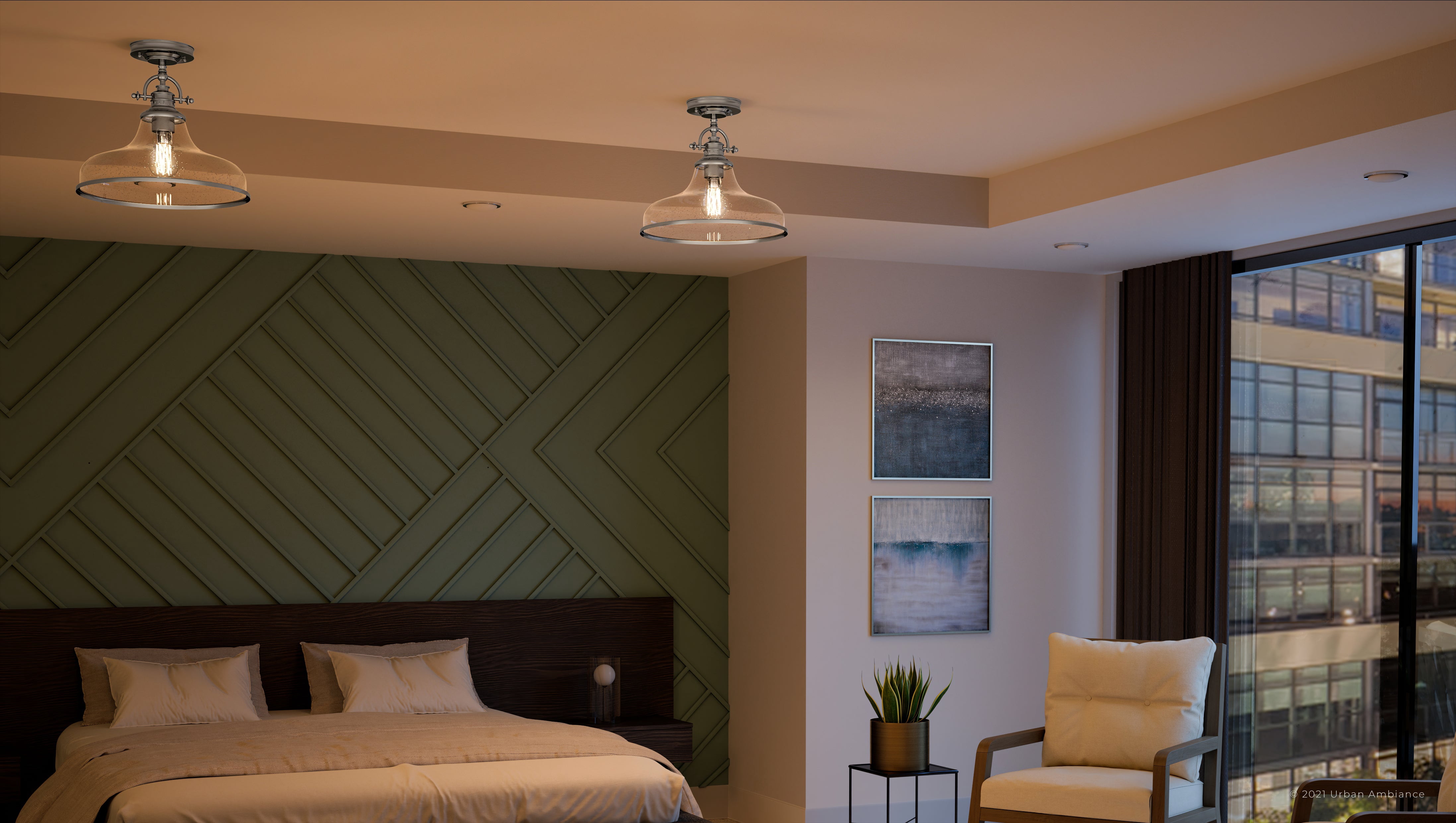 Luxury Traditional Indoor Ceiling Light, 12.50''H x 13.50''W, with Classic Style Elements, Vintage Design, Brushed Nickel Finish and Clear Seeded Glass, UQL3669