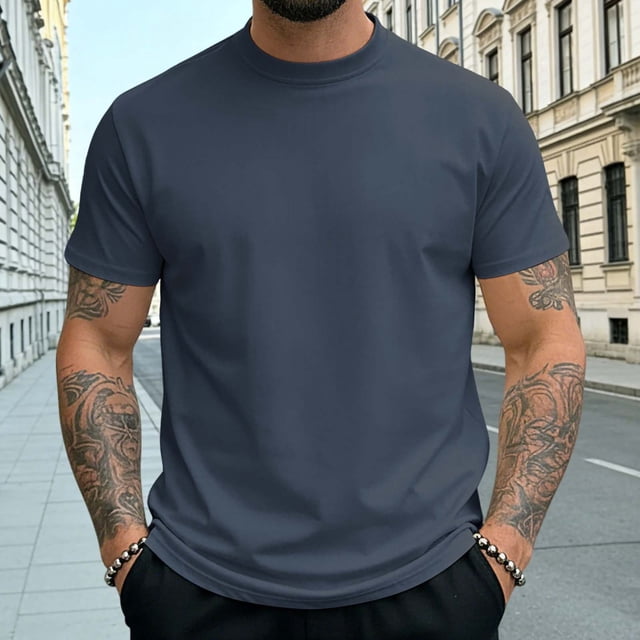 Tops para hombre, blusas y camisas de cuello redondo y manga corta para hombre, camisetas deportivas de secado rápido de color liso, de moda, de manga corta, ajustadas, informales.