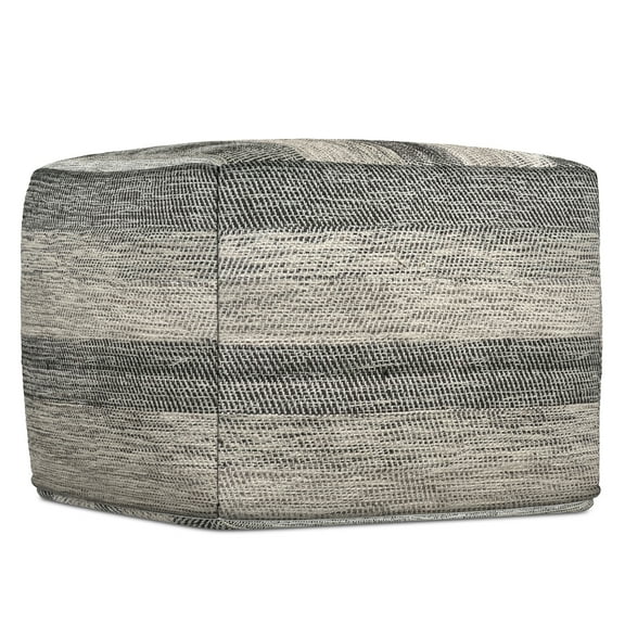 Simpli Home Clay 18 inch Wide Boho Square Pouf in Grey Melange Cotton