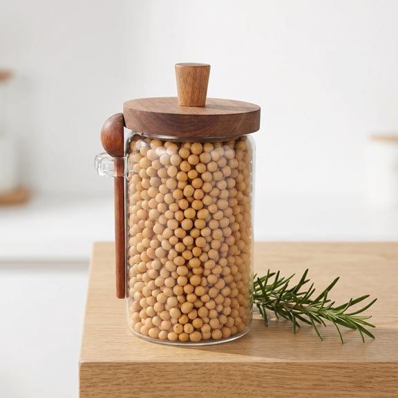 WHAMVOX Glass Storage Jar with Wooden Lid for Coffee Tea Sugar Canisters