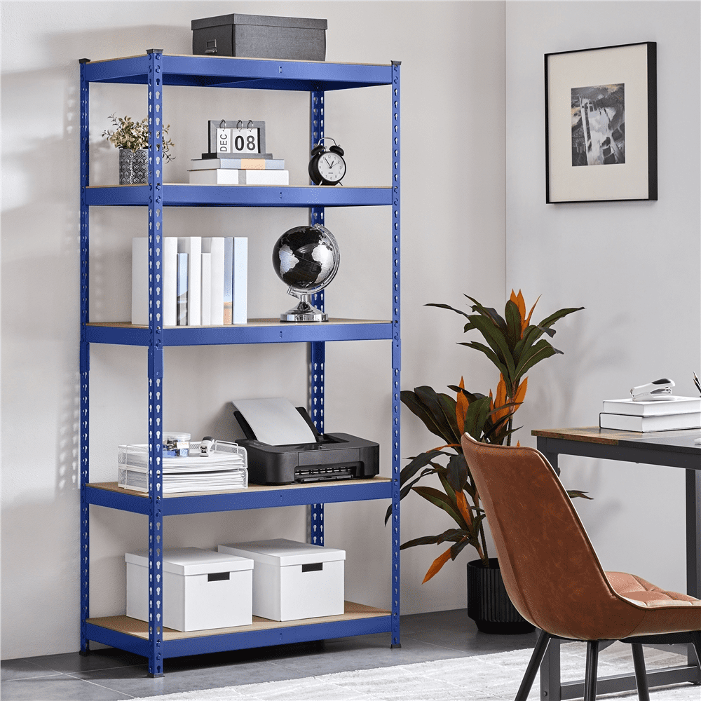 Yaheetech 3 Pieces of 5 Tiers Boltless Adjustable Metal Storage Shelving Units, Blue