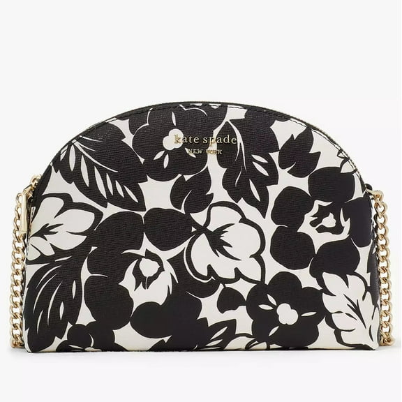 Kate Spade New York Women's Morgan Small Tropical Foliage Double Zip Dome Crossbody Bag (Black Multi)