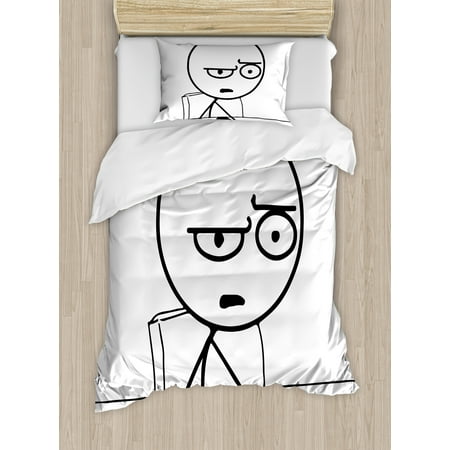 What Comes In A Duvet Set Humor Duvet Cover Set, So What Guy Meme Face Best Avatar WTF Icon Hipster Mascot Snobby Sign Picture, Decorative Bedding Set with Pillow Shams, Black and White, by Ambesonne ()