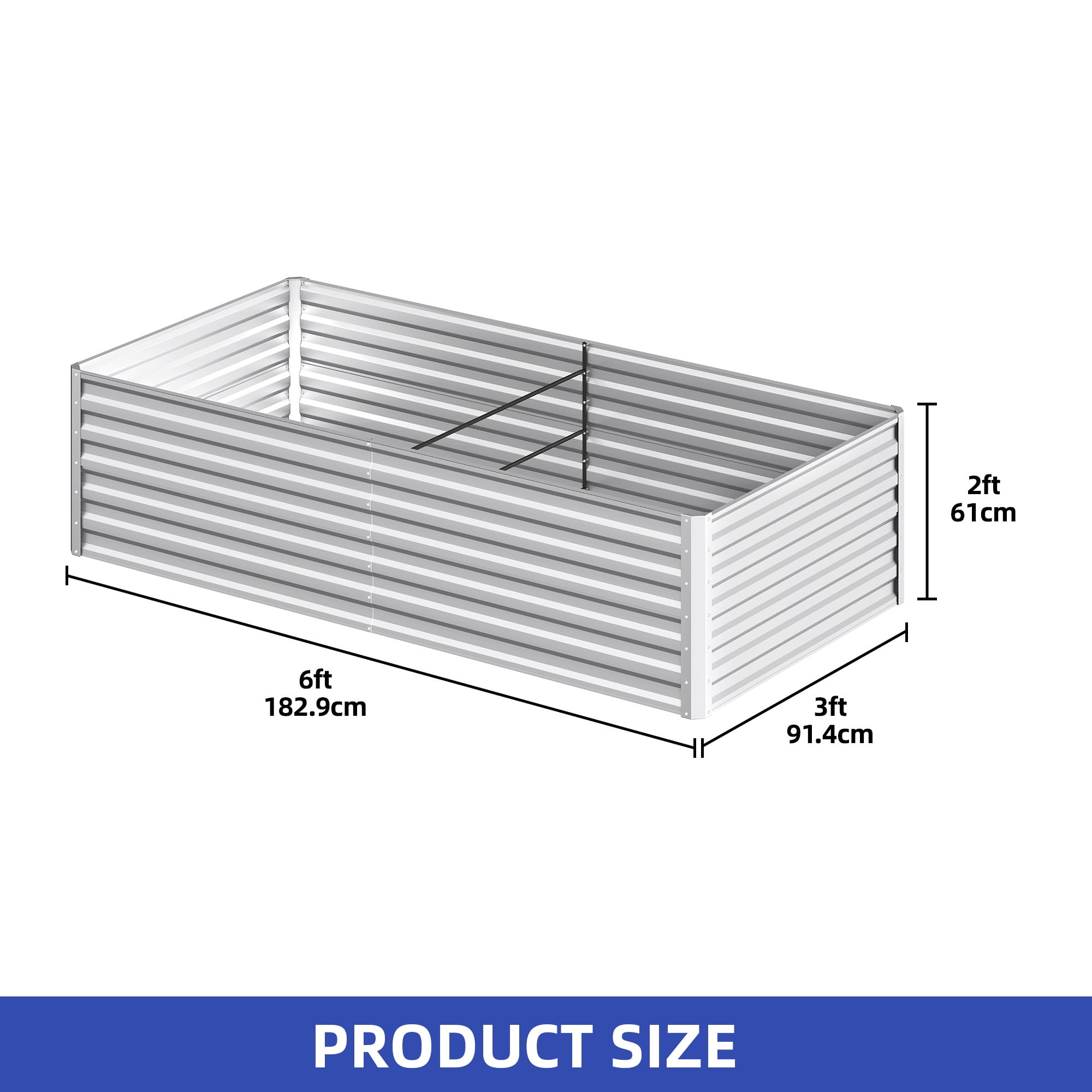 Uforic 2PCS 6X3X2FT Galvanized Metal Raised Garden Bed Kit with Gardening Gloves, Ground Nails & Support Rod, Outdoor Above Ground Planter Box for Plants Vegetables Flowers, Silver