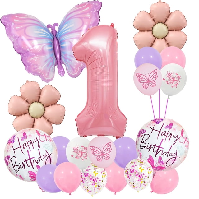 Set de globos para fiesta Xyawr rosa mariposa 1er cumpleaños