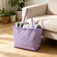 thumbnail image 5 of WIZUTIZ Purple Mesh Tote Bag Lightweight Shoulder Shopping Bag for Beach Travel Groceries Large Capacity Pleated Storage Tote for Casual Outdoor and Daily Work Carry, 5 of 6