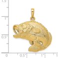 thumbnail image 4 of Pendentif Charme Sautant Bar Poisson en Or Jaune 14k Finition Texturée Polie, 4 of 4