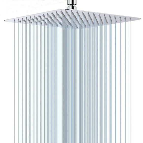 GGStudy 12 Inches Square Rain Shower Head Large Stainless Steel High Pressure Shower Head Ultra Thin Rainfall Bath Shower with Silicone Nozzle Easy to Clean and Install Chrome Shower Head