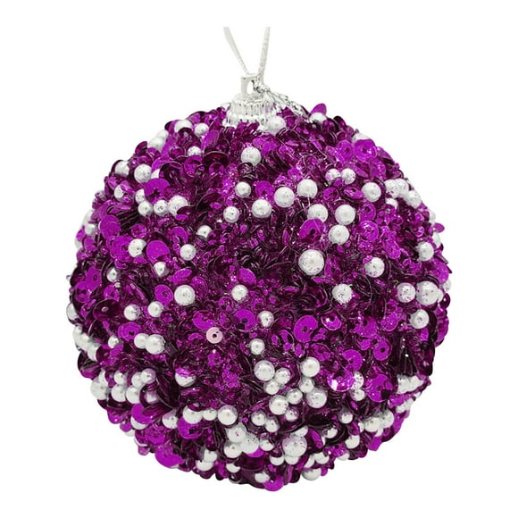 ESULOMP 3.15in Pearl Sequins Glitter Christmas Ball Oranments Pendant, Shatterproof Christmas Tree Bauble Hanging Decoration Plastic Ball for Xmas Holiday Wedding Home Party Ornament Decor
