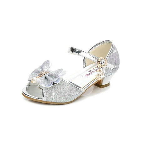 

Colisha Girls Heeled Sandals Peep Toe Princess Shoe Chunky Mary Jane Sandal Party Lightweight Pumps Ankle Strap Dress Shoes Silver 9C