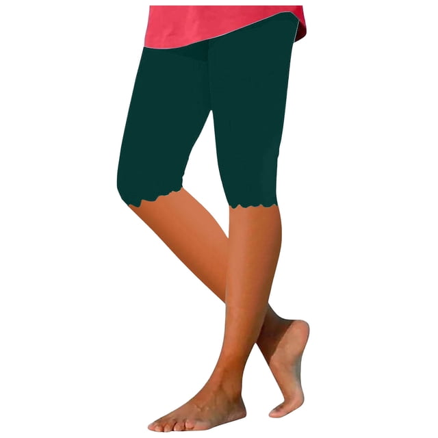 Leggings de mujer hasta la rodilla: color liso, corte ondulado con encaje, cómodos para llevar de forma informal o en la oficina (S-XXL)