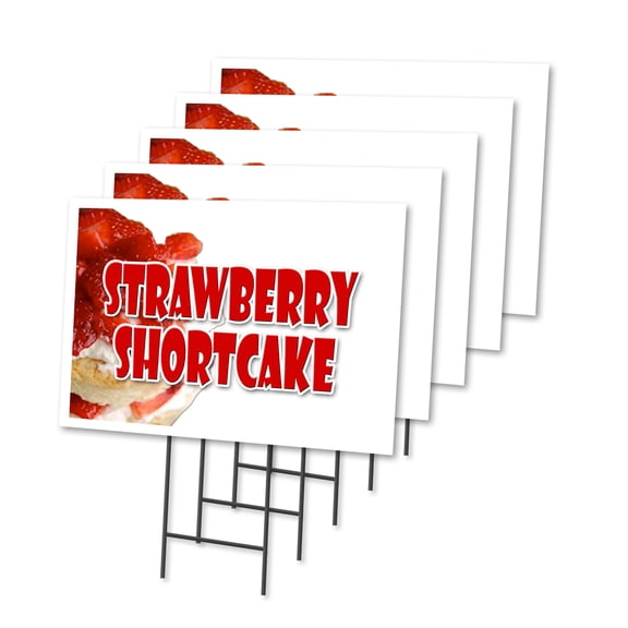 STRAWBERRY SHORTCAKE 5 Pack Of 18" x 24" Yard Sign & Stake outdoor plastic window | Advertise Your Business | Stake Included Image On Front Only | Made in The USA