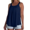 thumbnail image 4 of Textilo Plus Size Dress Built In Bra Tank Top for Women Pleated Sleeveless Tanks Camisole Wide Strap Square Neck Cami Tanks Shirts Loose Fit Comfy Lightweight Casual Flowy Tunic Tees,Dark Blue 3XL, 4 of 6