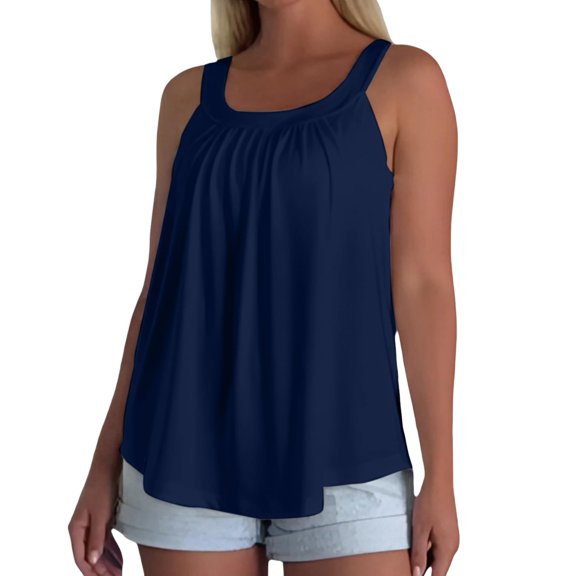 Built in Bra Tank Tops for Women Loose Fit Adjustable Straps Bra Summer Casual Sleeveless Scoop Neck Solid Color High Elastic Cami Shirts