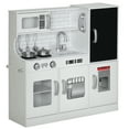 thumbnail image 2 of Qaba Play Kitchen, Pretend Kids Kitchen Playset with Play Phone, Chalkboard, Towel Rack, Ice Maker, 5 Accessories, Storage Space & Microwave, White, 2 of 9