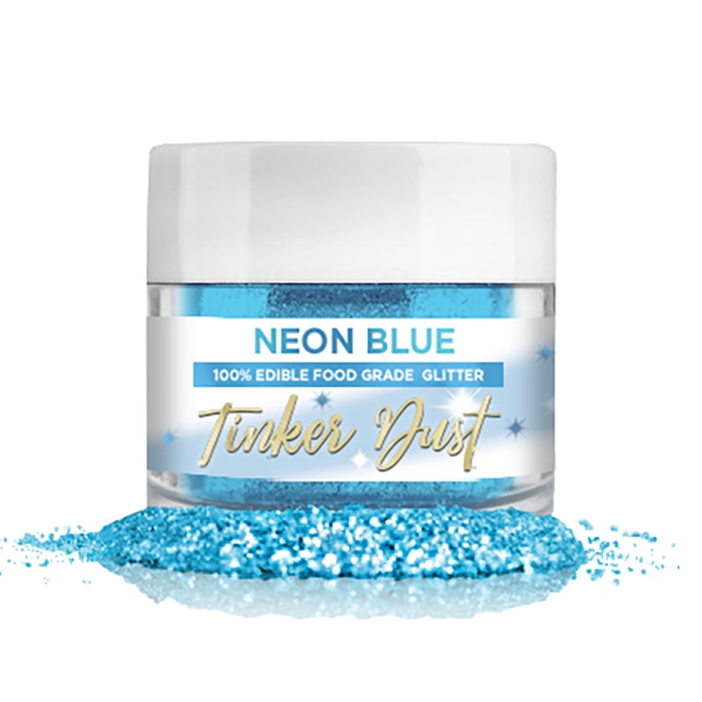BAKELL Neon Blue Edible Glitter, 5 Gram | TINKER DUST Edible Glitter | KOSHER Certified | 100% Edible Glitter | Cakes, Cupcakes, Cake Pops, Fondant, Drinks, Dessert Vegan Glitter