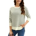 thumbnail image 4 of ATHLECHIC Women's Striped Knit Sweater Crew Neck Oversized Side Slits Pullover Tops Fall Casual Outfits S Apricot-black, 4 of 5